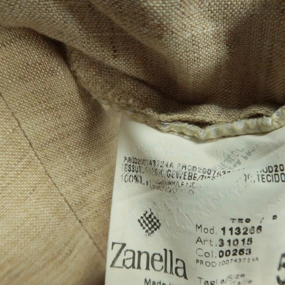 Zanella Pants Mens 34x30 Beige Tan Cinquanta 100% Linen Straight Trouser